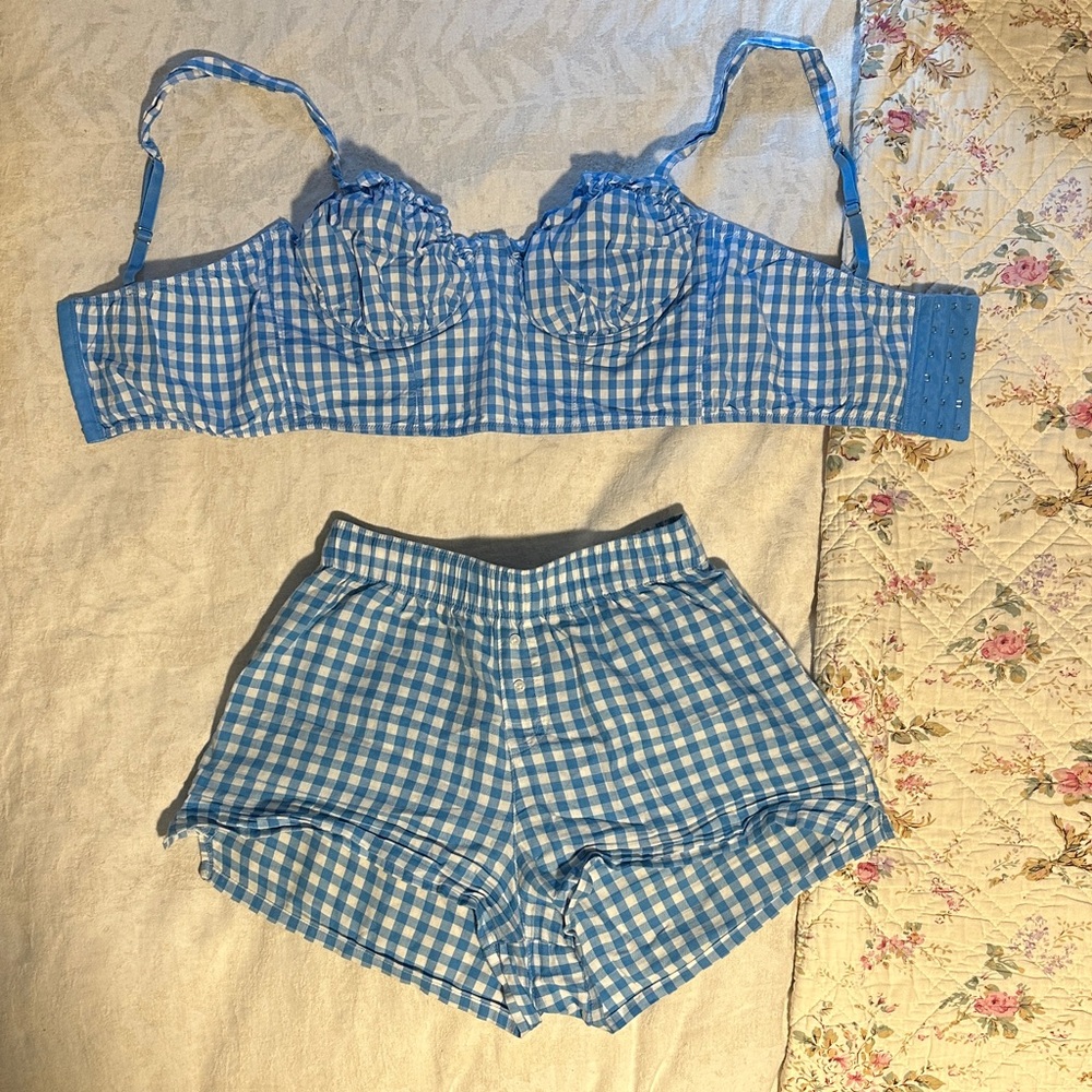 Women's Blue Gingham Pajama Set